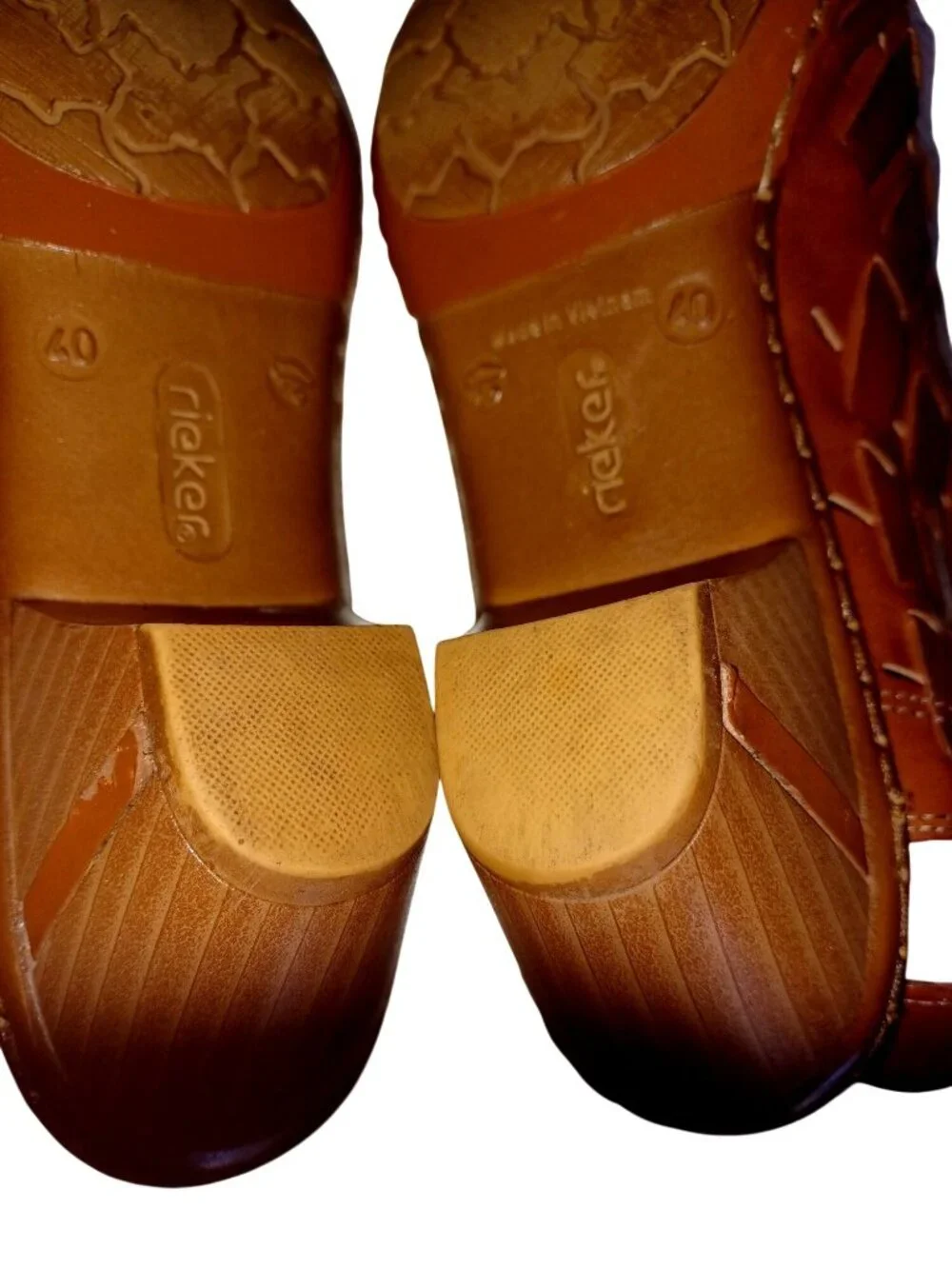 Rieker Mules Slingback Whiskey Brown Leather Woven Slip Low Heel Women Size 9